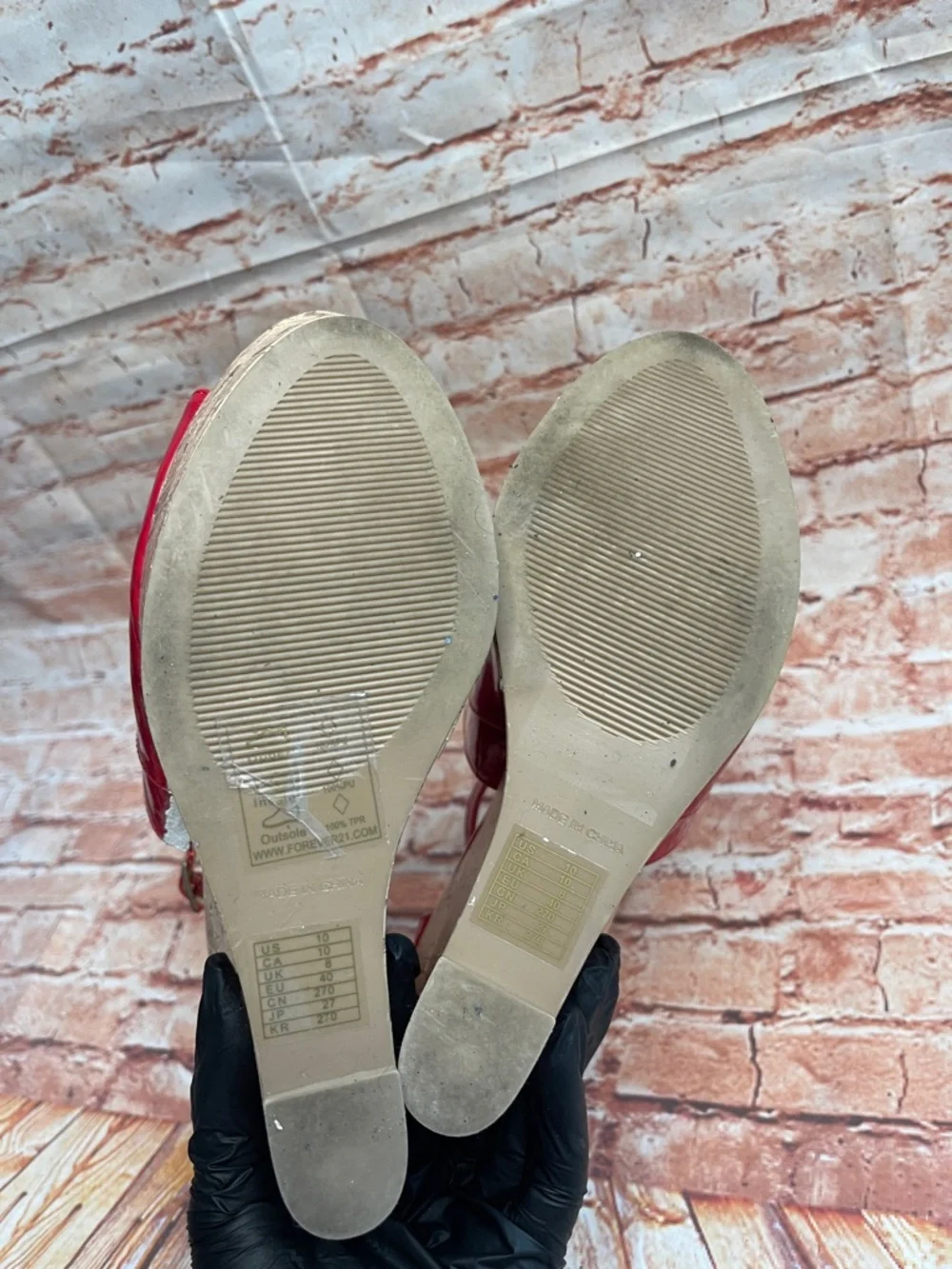 Forever 21 Red Peep Toe Ulta High Patent Leather Wedges with Cork Platform